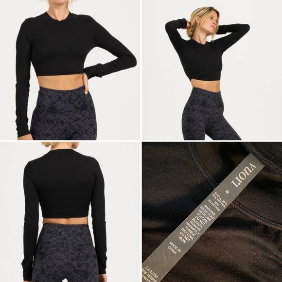 Vuori Tops - VUORI $85 LUX Long Sleeve Crop Mock Tee Blk MEDIUM EUC